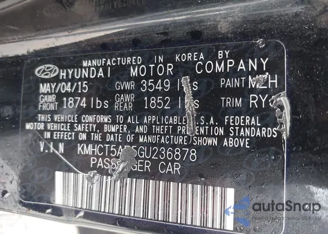 2016 Hyundai Accent Se from USA, damaged, VIN KMHCT5AE5GU236878